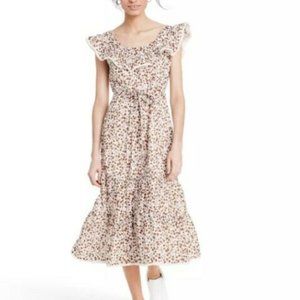 Rixo for Target Brown & White Ruffled Midi Dress